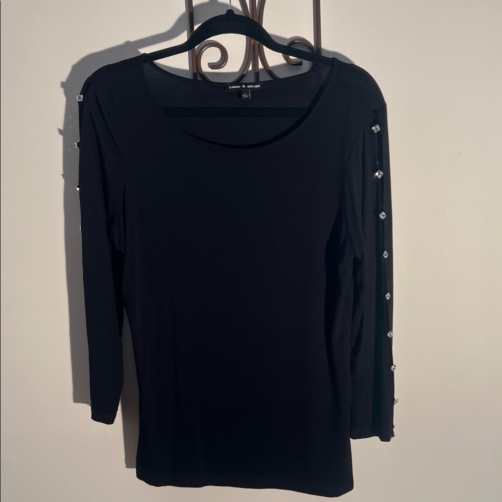 Cable & Gauge Black Top with Embellished Sleeves